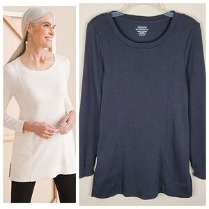 Chico's Pima Cotton Pocket Tunic The Ultimate Tee Long Sleeve Black Size S